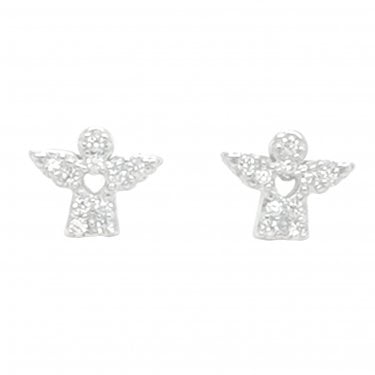Sterling Silver CZ Angel with Open Heart Centre 8x6mm Stud Earrings