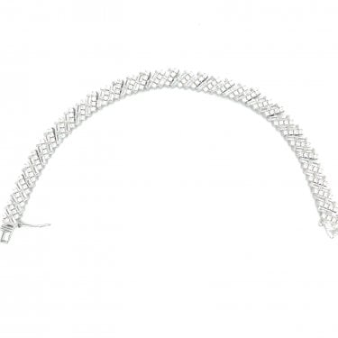 Sterling Silver CZ Baguette & Round Multi-Stone Full CZ Fancy Bracelet 18cm