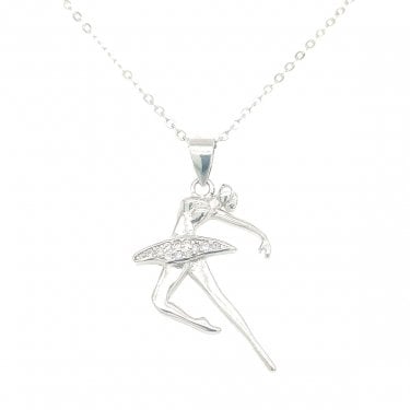 Sterling Silver CZ Ballerina Necklace 22x17mm, 16-18"