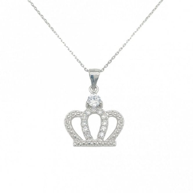 Faith Sterling Silver Sterling Silver CZ Beaded Edge Crown Necklace 17x15mm, 16-18