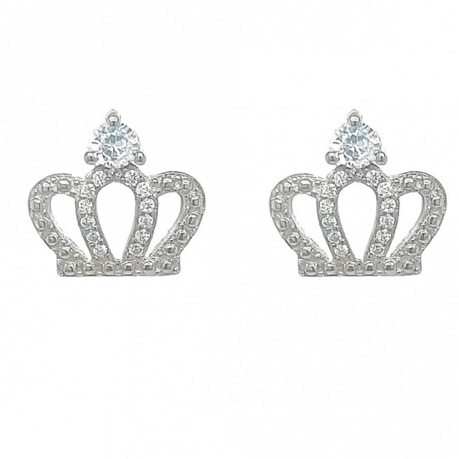 Faith Sterling Silver Sterling Silver CZ Beaded Edge Crown Stud Earrings 11x12mm
