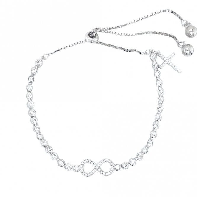 Faith Sterling Silver Sterling Silver CZ Beaded Infinity & Cross Bracelet 12+8cm