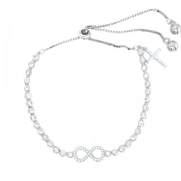Sterling Silver CZ Beaded Infinity & Cross Bracelet 12+8cm