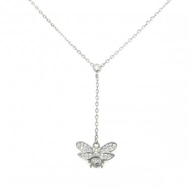 Sterling Silver CZ Bee Drop Chain Necklace 41cm + 3.5cm