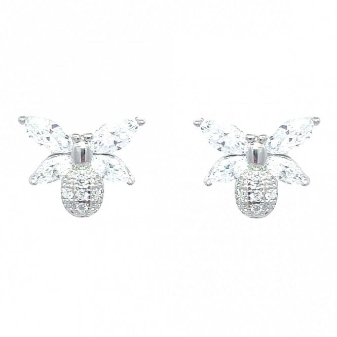 Faith Sterling Silver Sterling Silver CZ Bee with Wings Stud Earrings 10x8mm