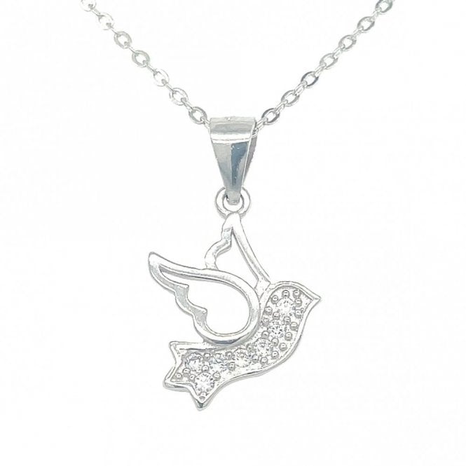 Faith Sterling Silver Sterling Silver CZ Bird Necklace 15x13mm, 16-18