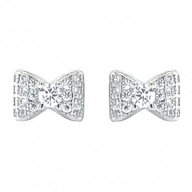 Sterling Silver CZ Bow Stud Earrings 5x7mm