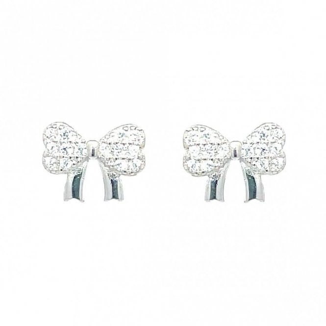 Faith Sterling Silver Sterling Silver CZ Bow Stud Earrings 6x8mm