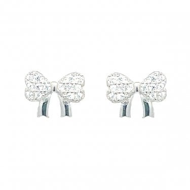 Sterling Silver CZ Bow Stud Earrings 6x8mm