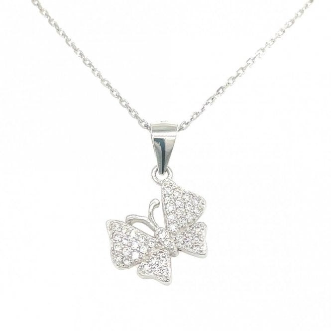 Faith Sterling Silver Sterling Silver CZ Butterfly Necklace 13mm, 16-18