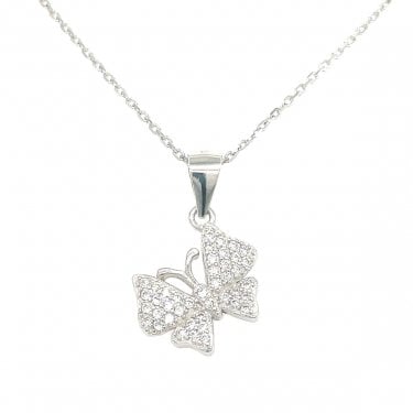 Sterling Silver CZ Butterfly Necklace 13mm, 16-18" 