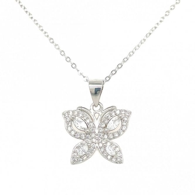 Faith Sterling Silver Sterling Silver CZ Butterfly Necklace 14x15mm, 16-18