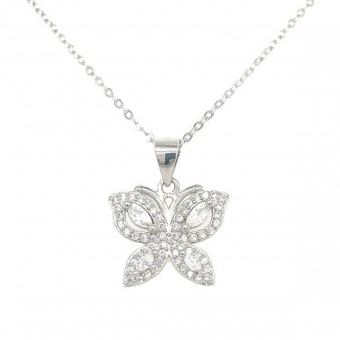 Sterling Silver CZ Butterfly Necklace 14x15mm, 16-18"