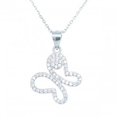 Sterling Silver CZ Butterfly Outline with Single Centre Stone Necklace 17x16mm, 16-18"