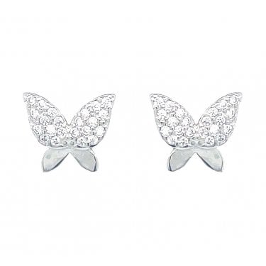 Sterling Silver CZ Butterfly Stud Earring 9x9mm