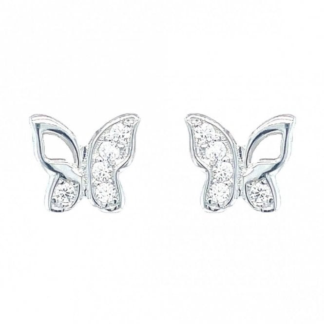 Faith Sterling Silver Sterling Silver CZ Butterfly Stud Earrings 8x7mm