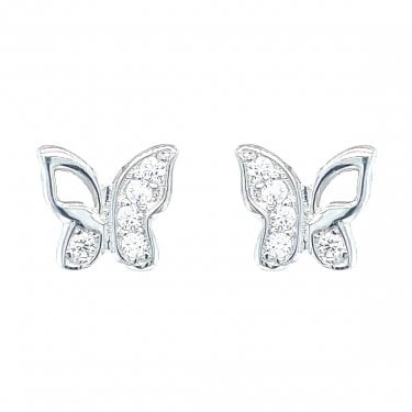 Sterling Silver CZ Butterfly Stud Earrings 8x7mm