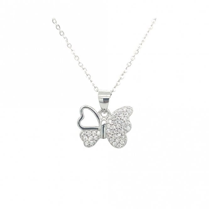 Faith Sterling Silver Sterling Silver CZ Butterfly with Open Wing Necklace 11x14mm, 16-18