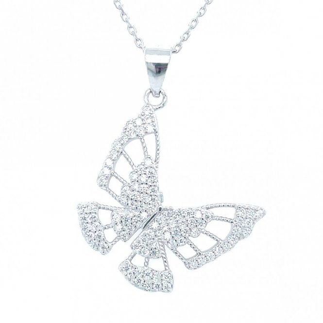 Faith Sterling Silver Sterling Silver CZ Butterfly with Webbed Style Wings Necklace 23mm, 16-18