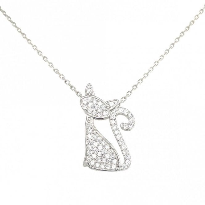 Faith Sterling Silver Sterling Silver CZ Cat Necklace 18x13mm, 16-18