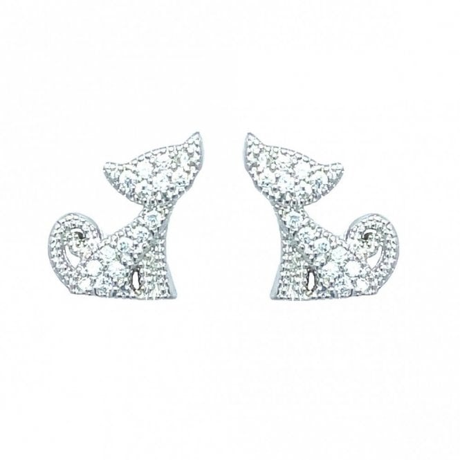 Faith Sterling Silver Sterling Silver CZ Cat Stud Earrings 9x9mm