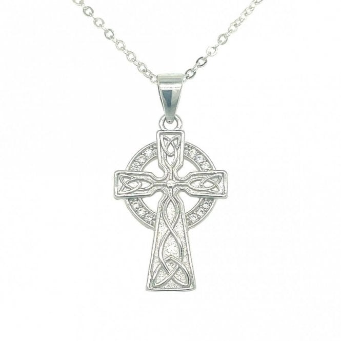Faith Sterling Silver Sterling Silver CZ Celtic Cross Necklace 20x13mm, 16-18