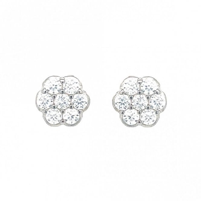 Faith Sterling Silver Sterling Silver CZ Centre 6 Petal Flower with Rubover Edge Stud Earrings 7x7mm
