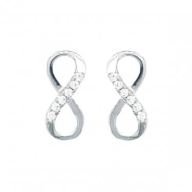 Sterling Silver CZ Centre Plain Infinity Stud Earrings 12x5mm