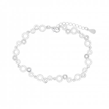 Sterling Silver CZ Circle and Plain Link Bracelet 17+3cm