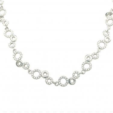 Sterling Silver CZ Circle and Plain Link Necklace 40.5cm + 3.5cm