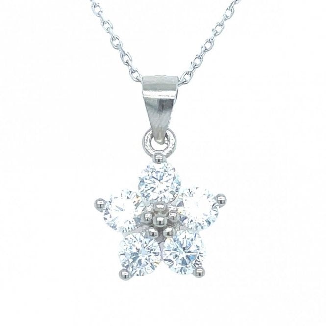 Faith Sterling Silver Sterling Silver CZ Claw Set 5 Petal Flower Necklace 11mm, 16-18