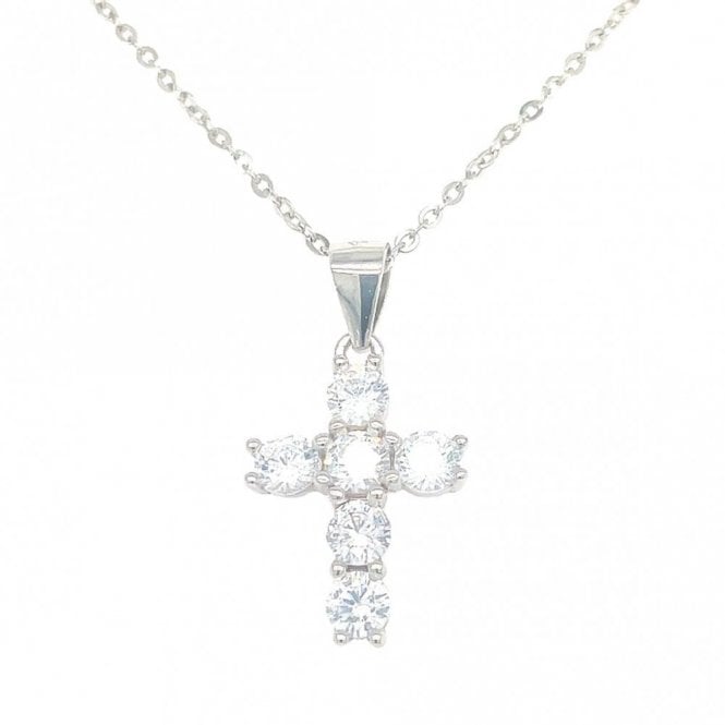 Faith Sterling Silver Sterling Silver CZ Claw Set Cross Necklace 15x12mm, 16-18