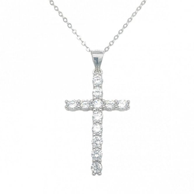Faith Sterling Silver Sterling Silver CZ Claw Set Cross Necklace 26x17mm, 16-18
