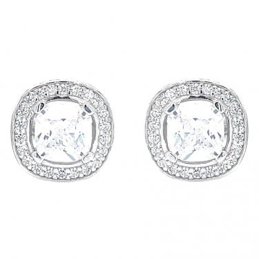 Sterling Silver CZ Claw Set Cushion Centre with Cushioned Rubover Edge Halo Stud Earrings 11x11mm