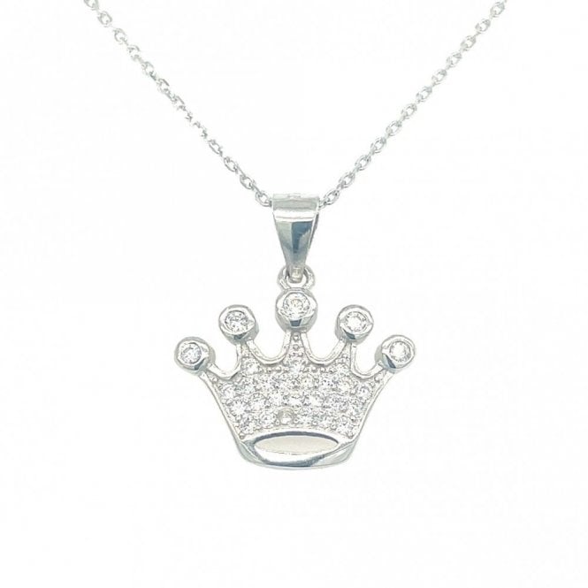 Faith Sterling Silver Sterling Silver CZ Claw Set Five Point Crown Necklace 17x12mm, 16-18