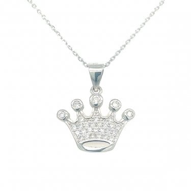 Sterling Silver CZ Claw Set Five Point Crown Necklace 17x12mm, 16-18"