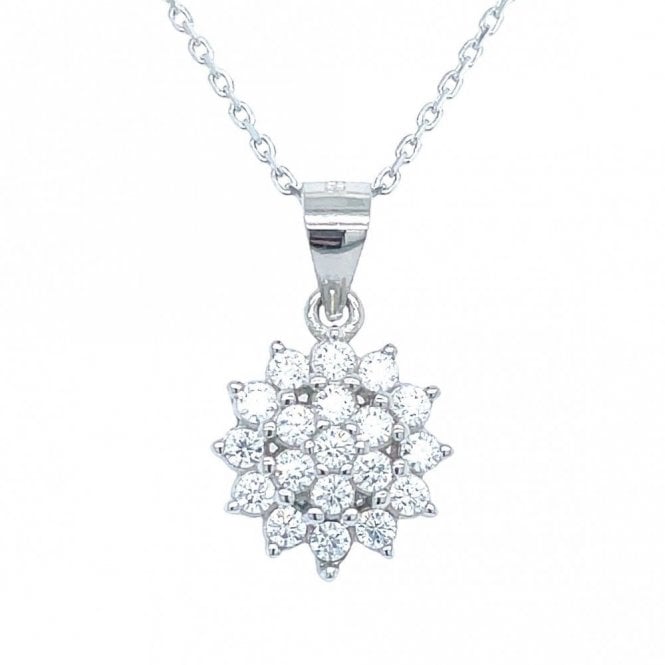 Faith Sterling Silver Sterling Silver CZ Claw Set Flower Cluster Necklace 11mm, 16-18