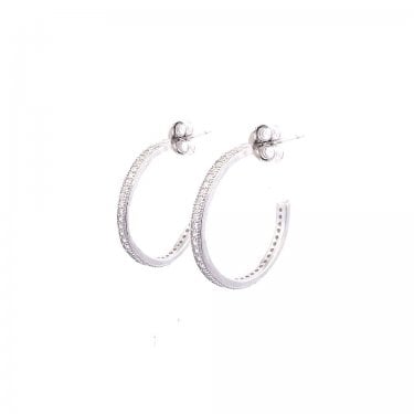 Sterling Silver CZ Claw Set Hoop Earrings 20mm