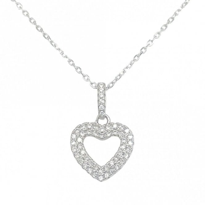 Faith Sterling Silver Sterling Silver CZ Claw Set Open Heart Necklace 12x18mm, 16-18
