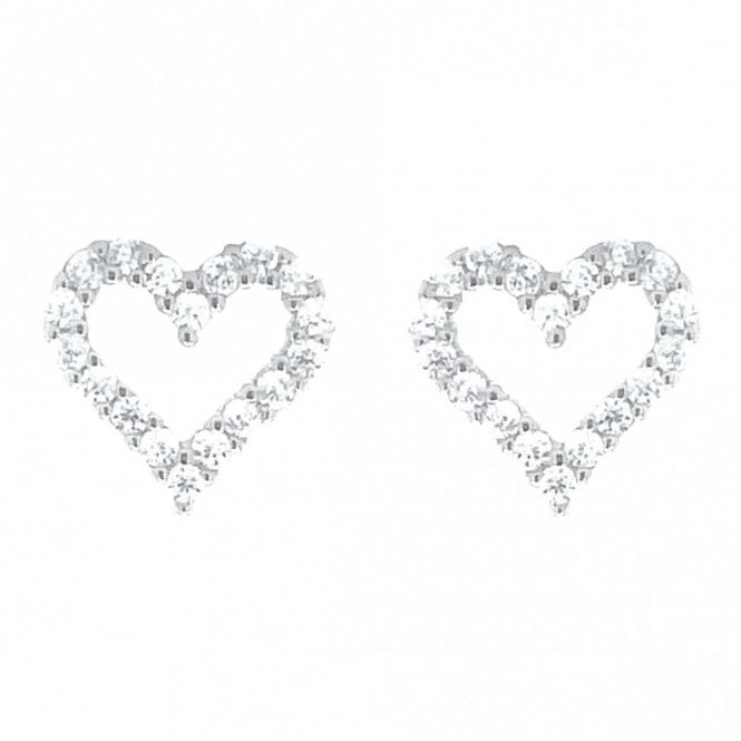 Faith Sterling Silver Sterling Silver CZ Claw Set Open Heart Stud Earrings 9x7mm