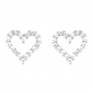 Sterling Silver CZ Claw Set Open Heart Stud Earrings 9x7mm