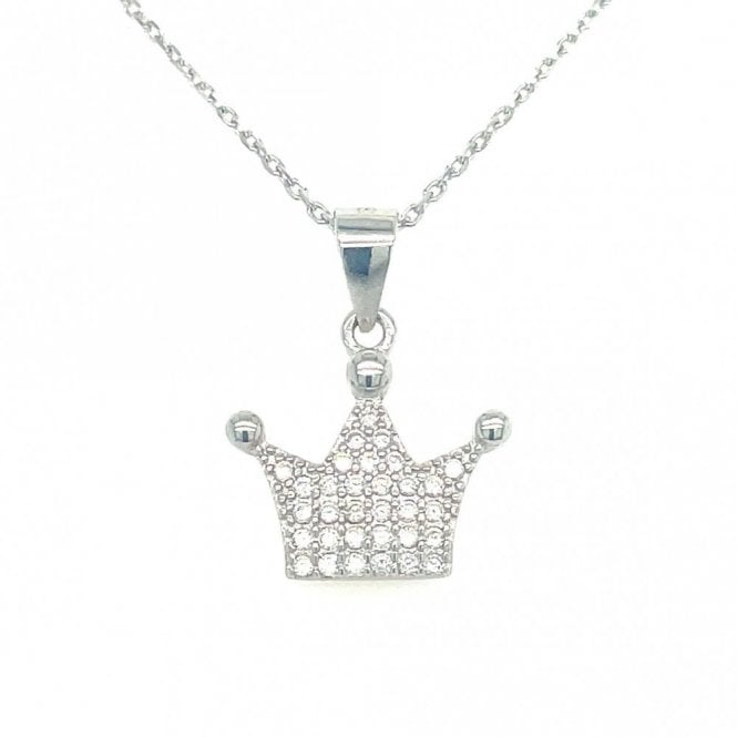 Faith Sterling Silver Sterling Silver CZ Claw Set Three Point Crown Necklace 12x14mm, 16-18