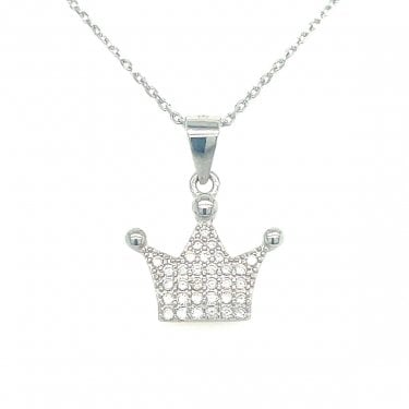 Sterling Silver CZ Claw Set Three Point Crown Necklace 12x14mm, 16-18"