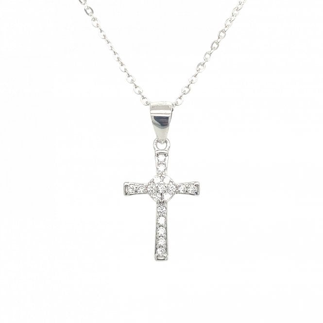 Faith Sterling Silver Sterling Silver CZ Cluster Centre with Plain Edging Necklace 17x11m, 16-18