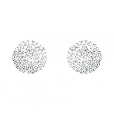 Sterling Silver CZ Cluster Stud Earrings 10x10mm