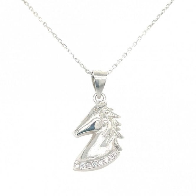 Faith Sterling Silver Sterling Silver CZ Collar Horses Head Necklace 14x12mm, 16-18