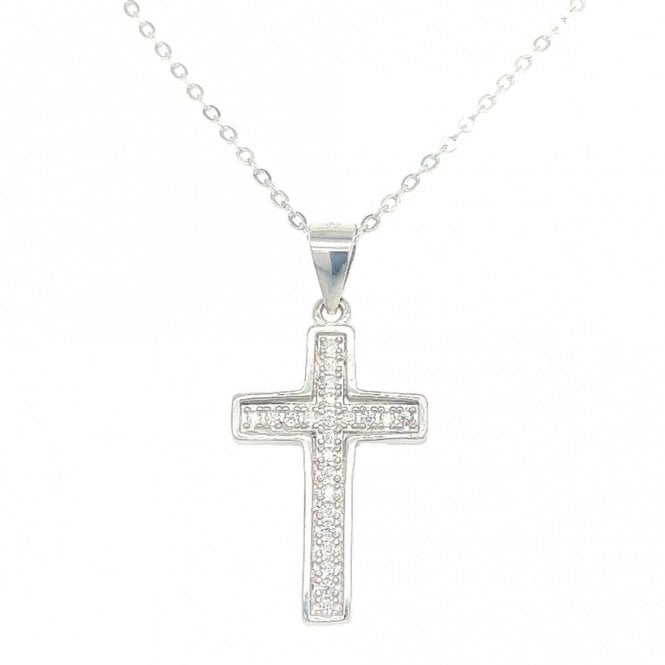 Faith Sterling Silver Sterling Silver CZ Cross Necklace 20x13mm, 16-18