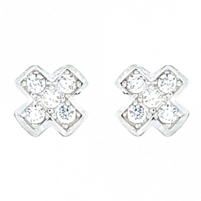 Faith Sterling Silver Sterling Silver CZ Cross Rubover Stud Earrings 6x6mm