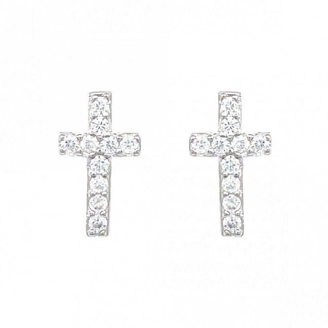 Faith Sterling Silver Sterling Silver CZ Cross Stud Earrings 12x6mm