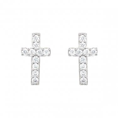 Sterling Silver CZ Cross Stud Earrings 12x6mm